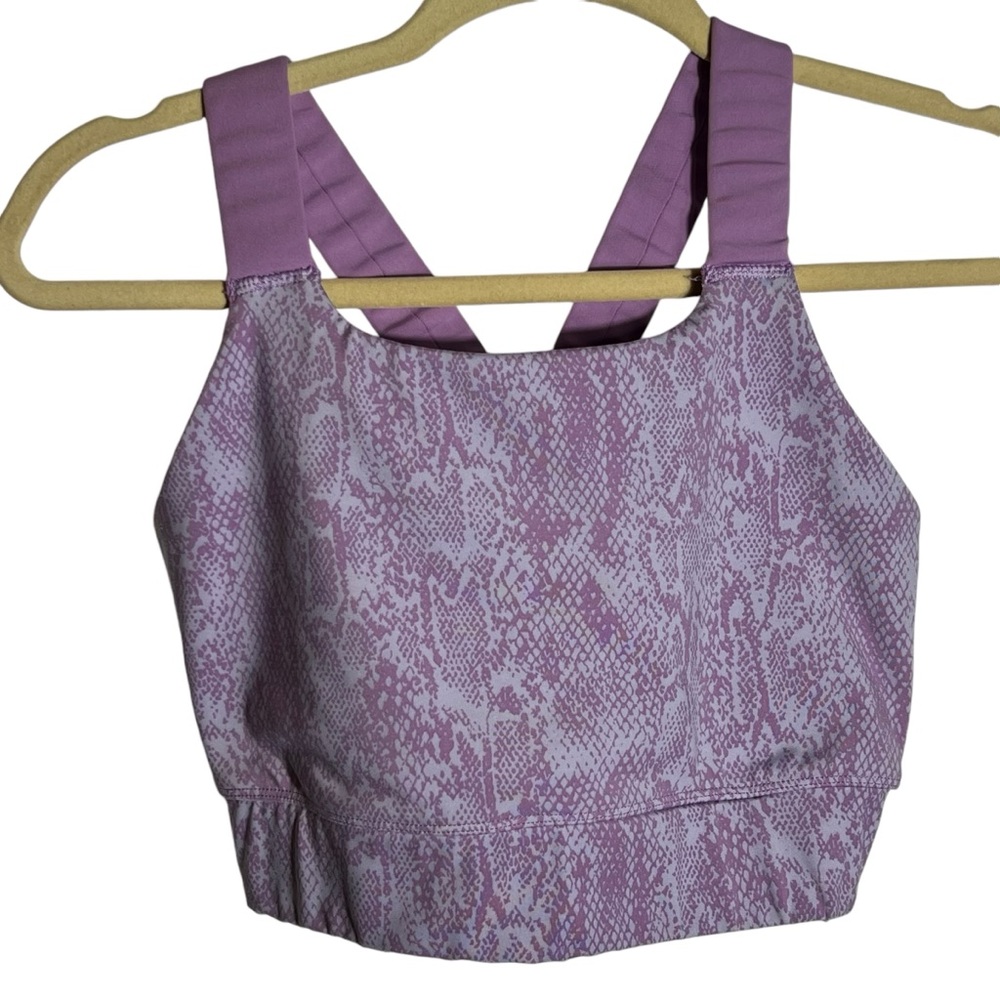 Zelos Purple Snake-Skin Print Crossback Sports Bra, Small
